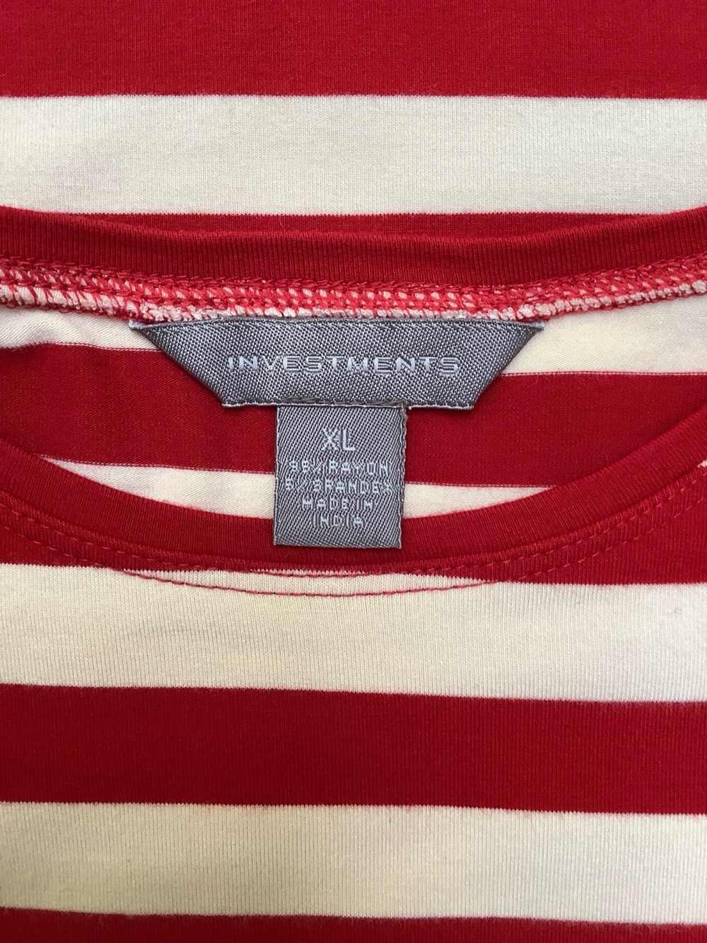 Investments Stretch Shirt Top-Red Cream Stripes-Short Sleeve-Rayon Spandex-XL - Picture 5 of 6